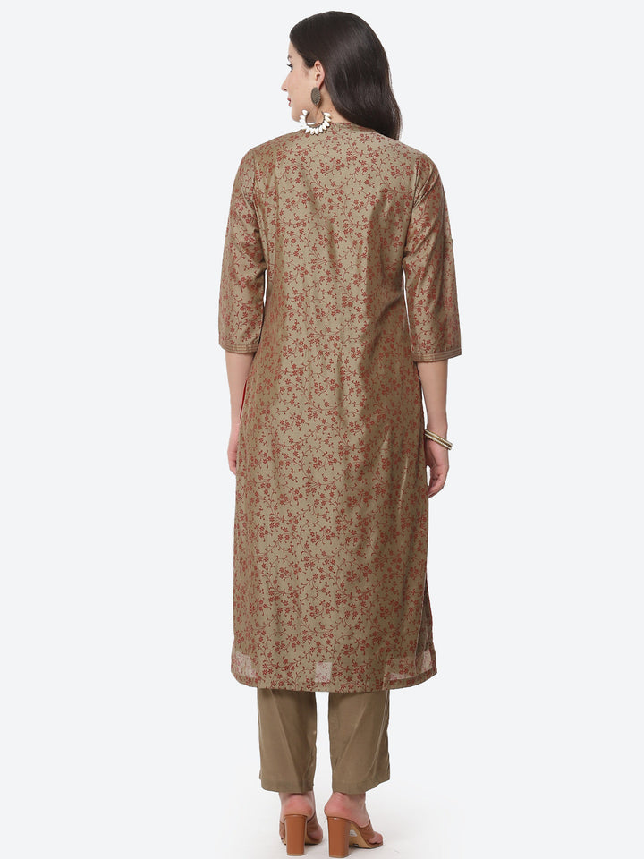 Resham Booti Chanderi Kurti With Pant