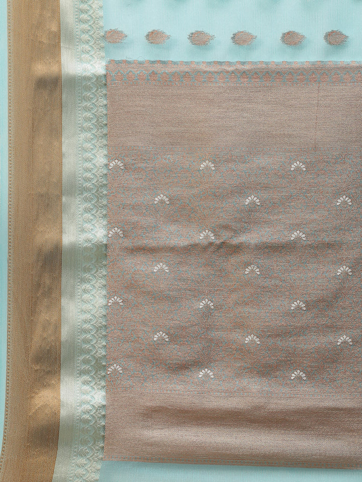 Antique Booti Organza Plain Saree