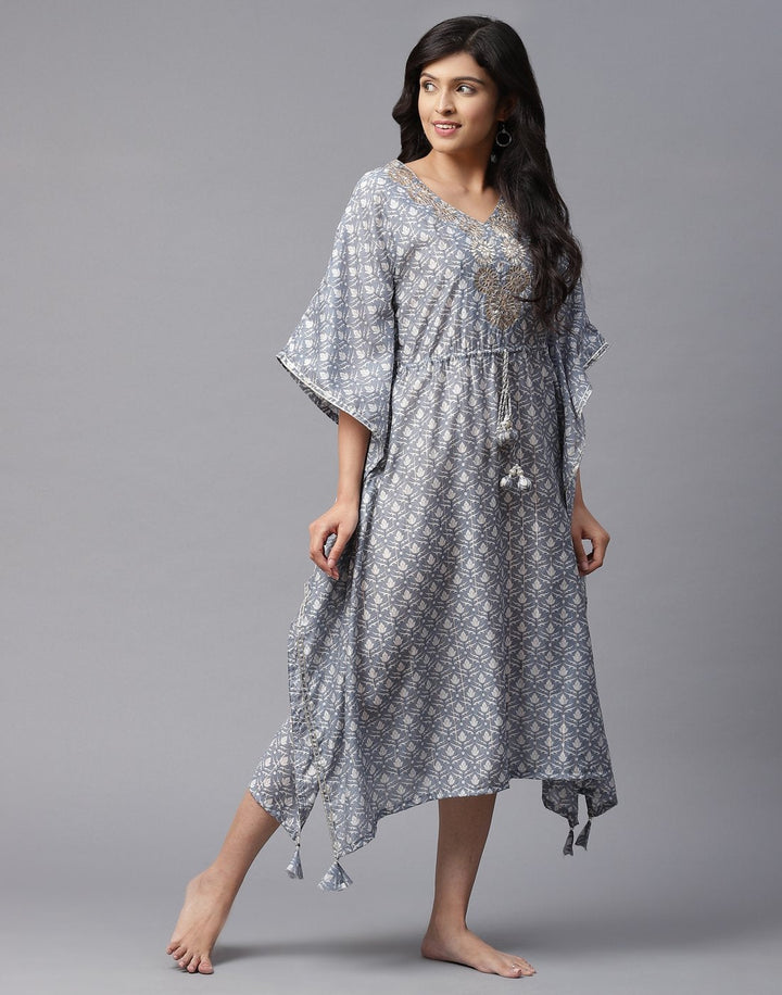 Printed Kaftan with Gota Patti Neck