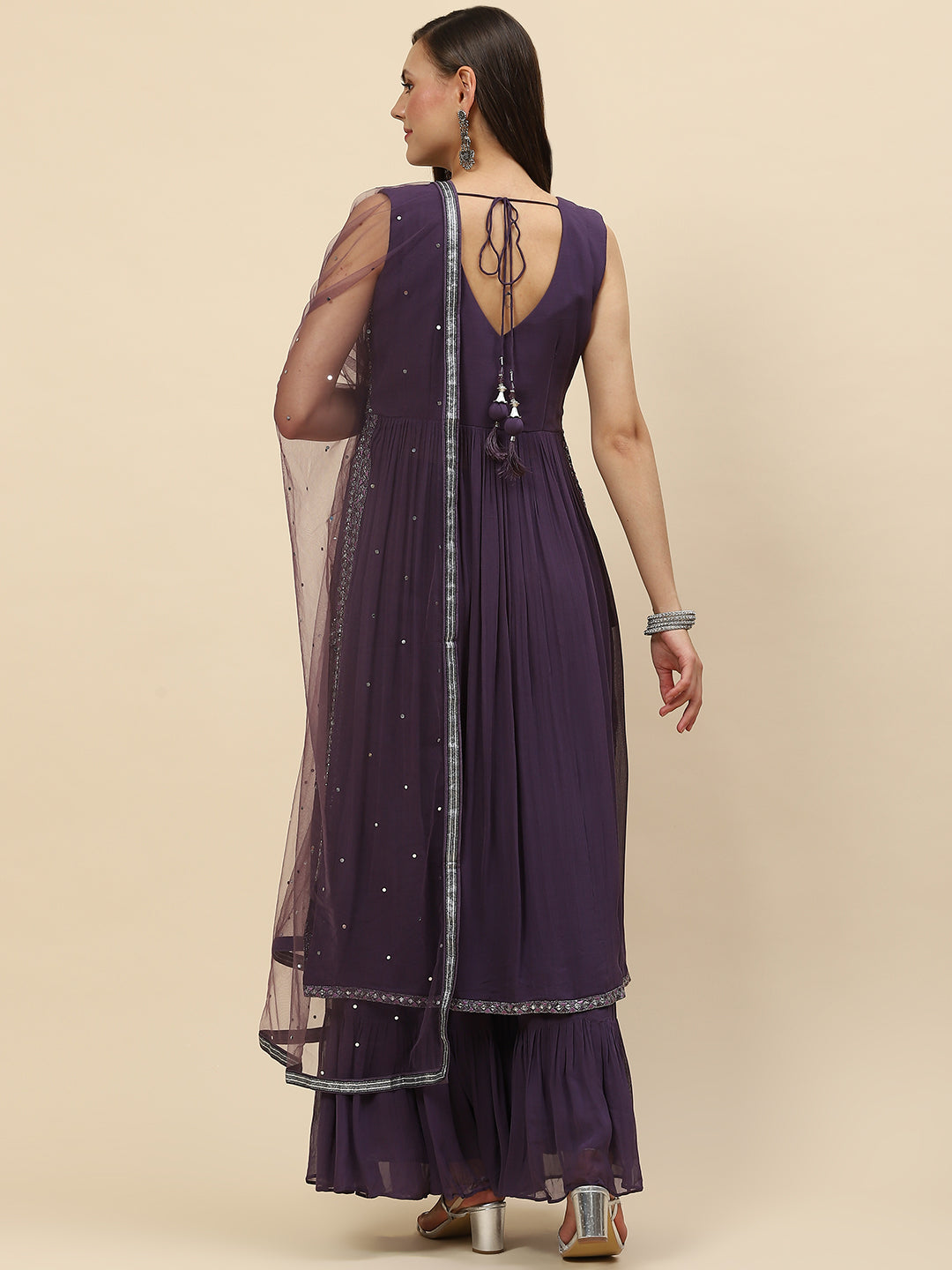 Resham Mirror Booti Georgette Kurta With Palazzo &amp; Dupatta