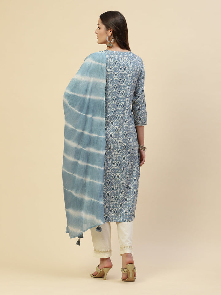 Digital Printed Cotton Kurta With Pants &amp; Cotton Dupatta