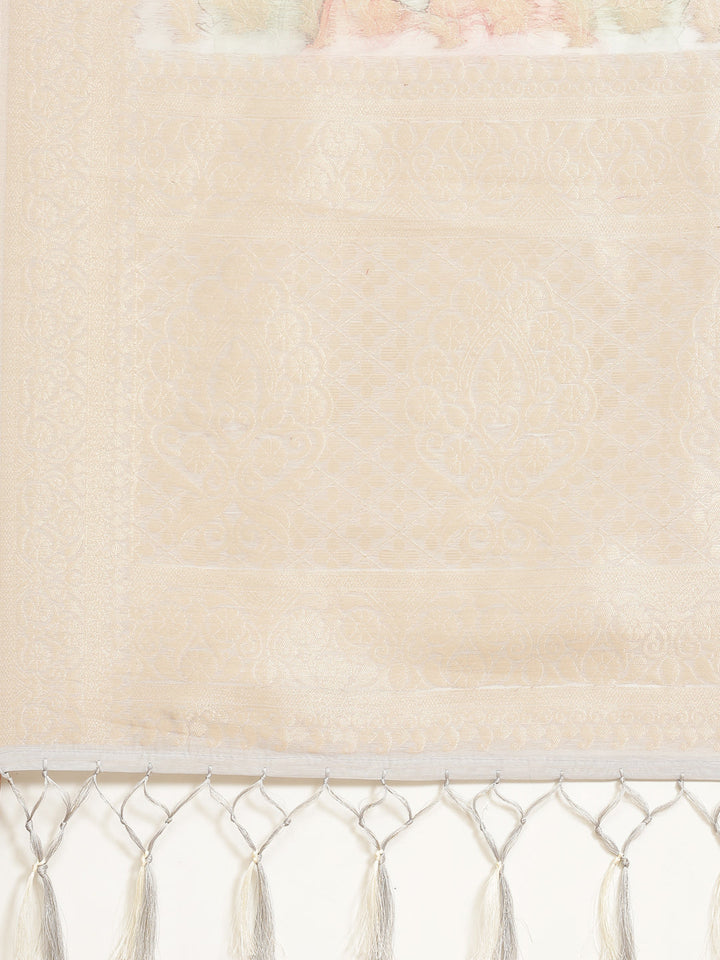 Digital Floral Printed Banarasi Pallu Cotton Chanderi Saree