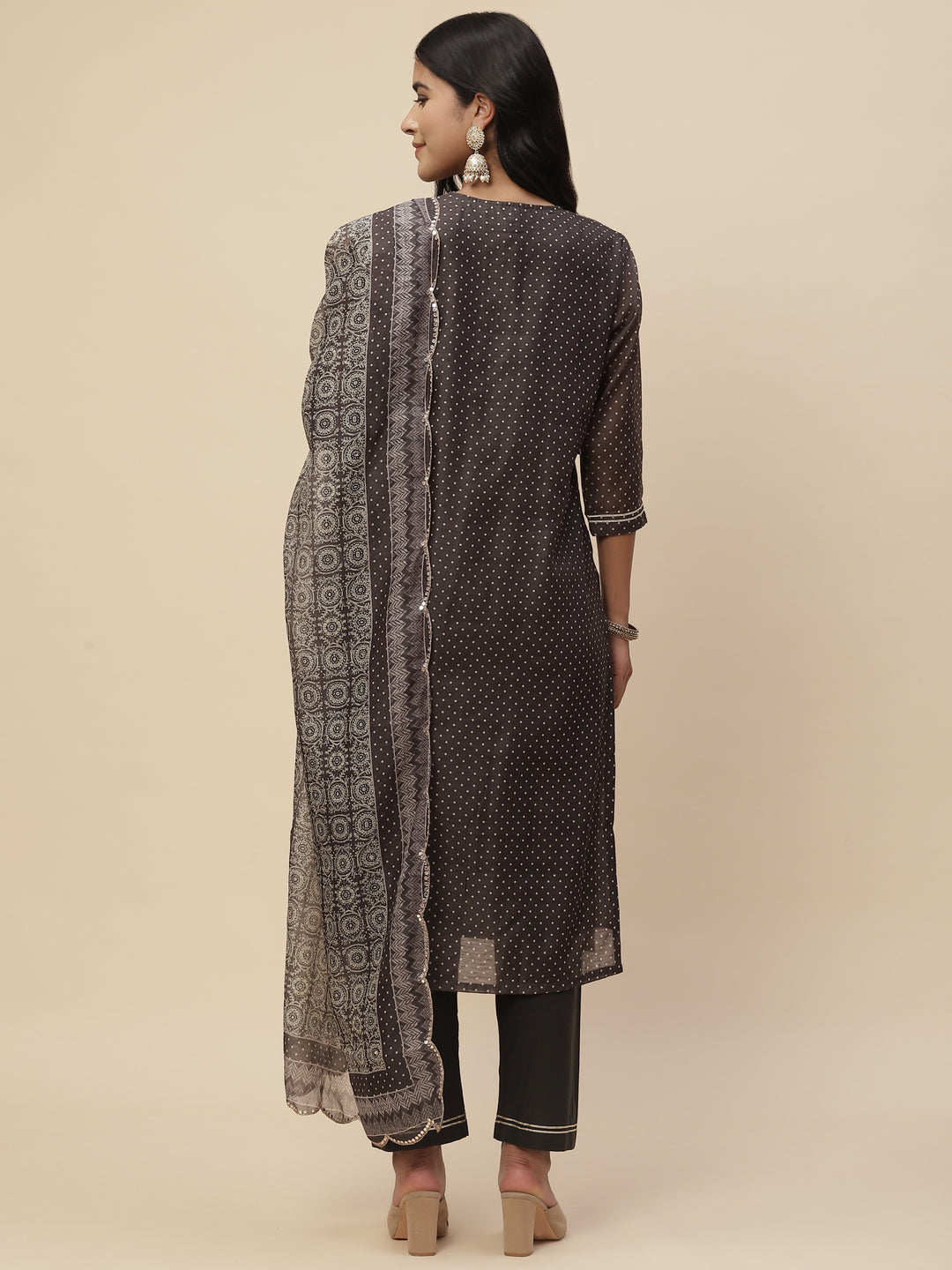 Zari Neck Embroidered Chanderi Kurta With Pants &amp; Dupatta