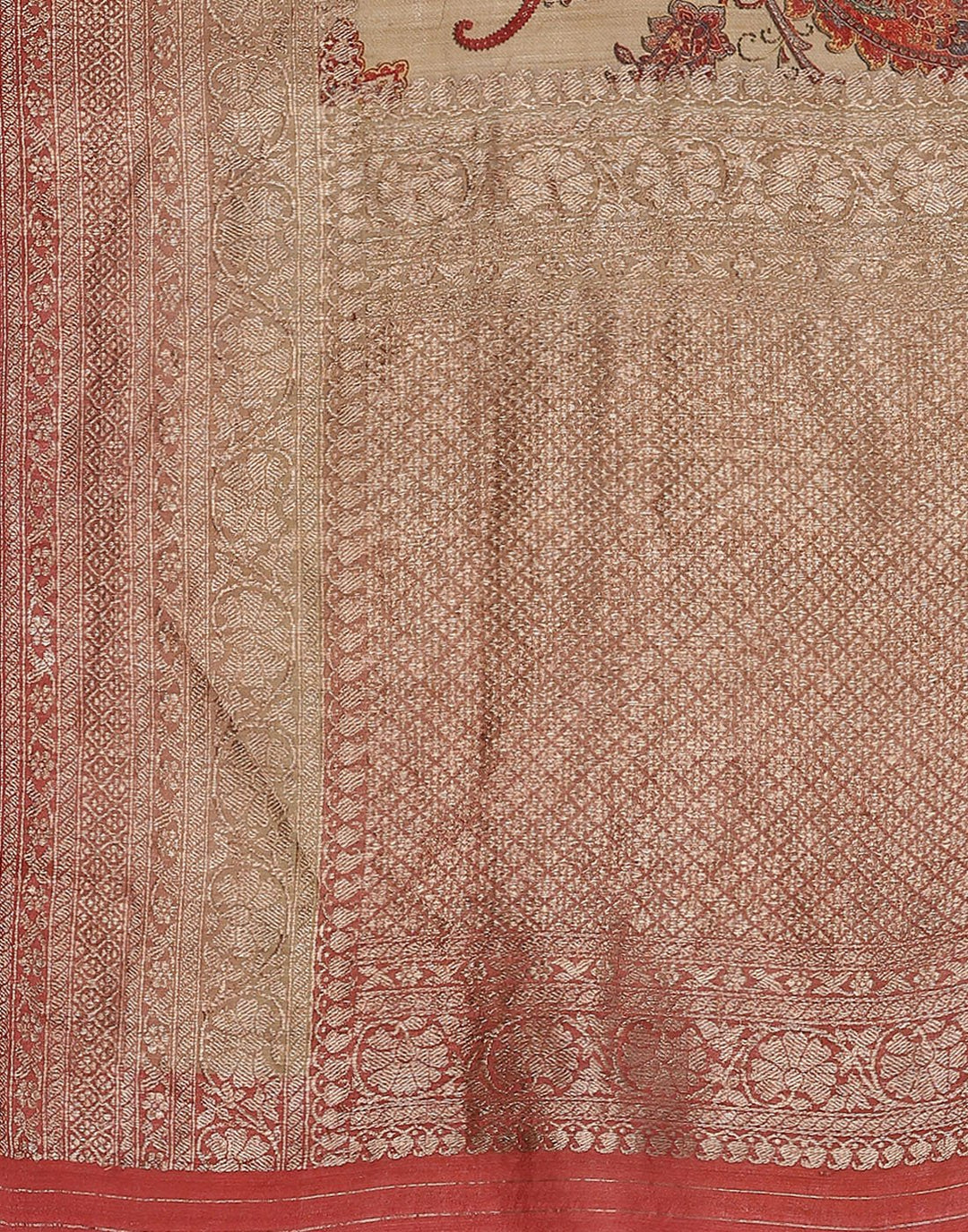 Printed Tussar Saree With Antique Zari Border