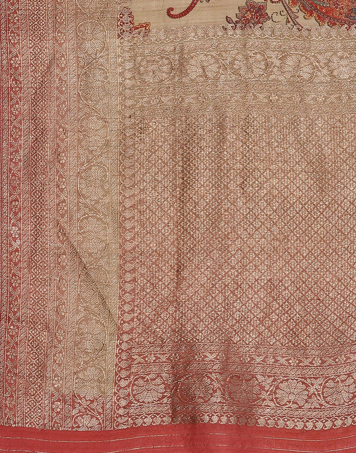 Printed Tussar Saree With Antique Zari Border