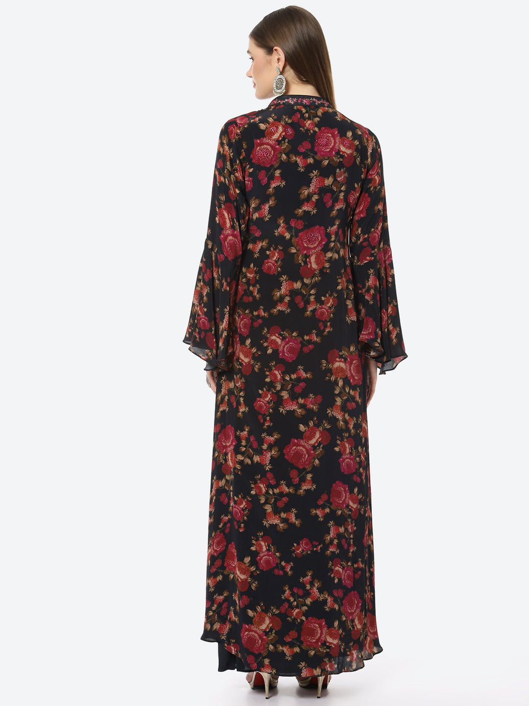 Digital Floral Printed Crepe Crop Top With Sharara &amp; Jacket