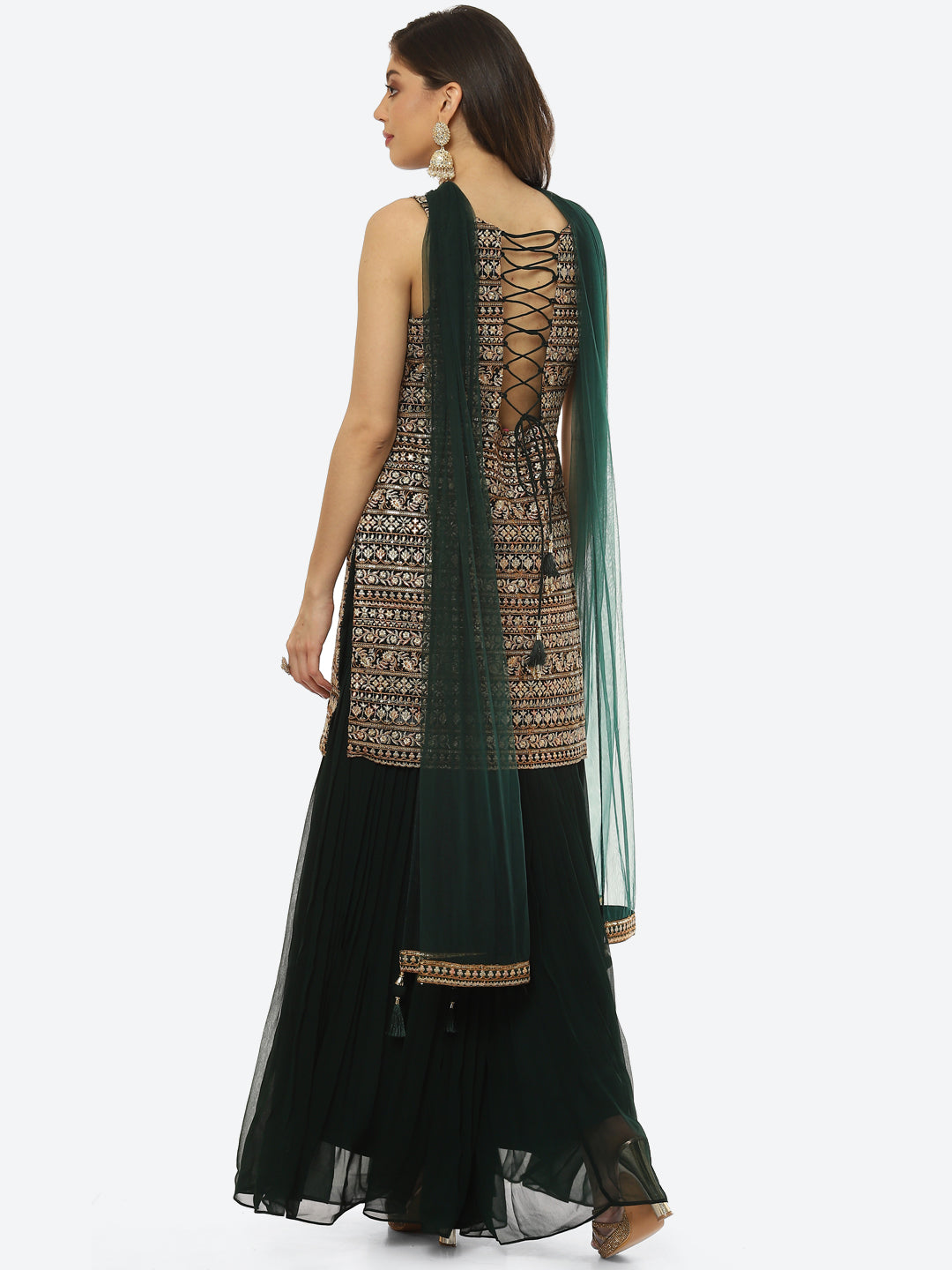 Zari Embroidered Georgette kurta With Palazzo &amp; Dupatta