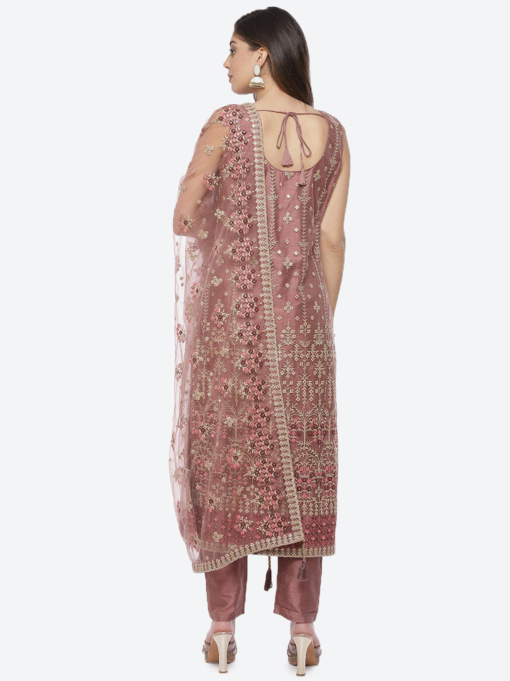 Sequence Work Net Stitched Salwar Kameez With Net Dupatta