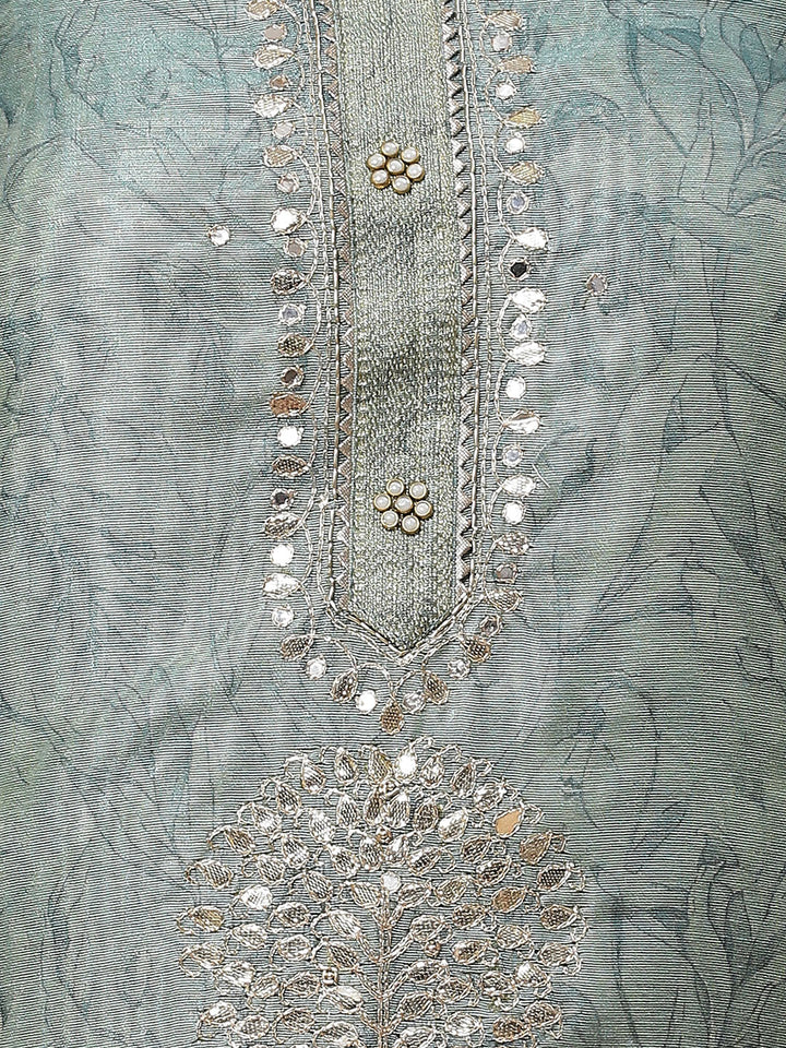 Neck Embroidered &amp; Printed Chanderi Unstitched Suit Piece With Dupatta