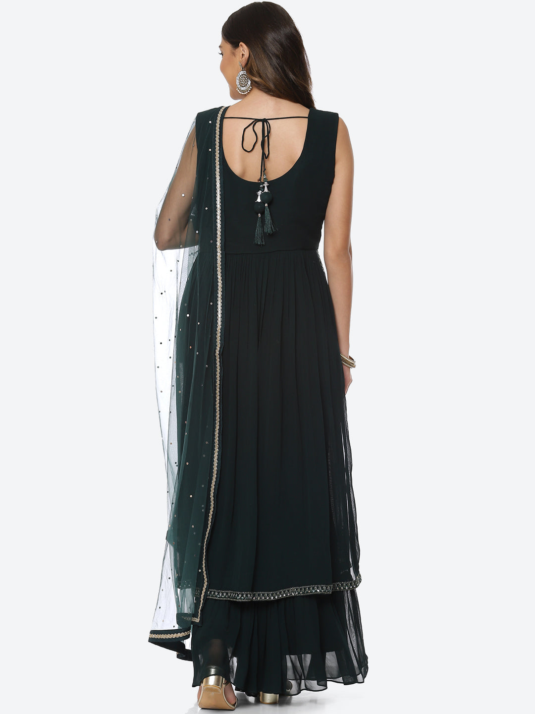 Resham Mirror Georgette Kurta With Palazzo &amp; Dupatta