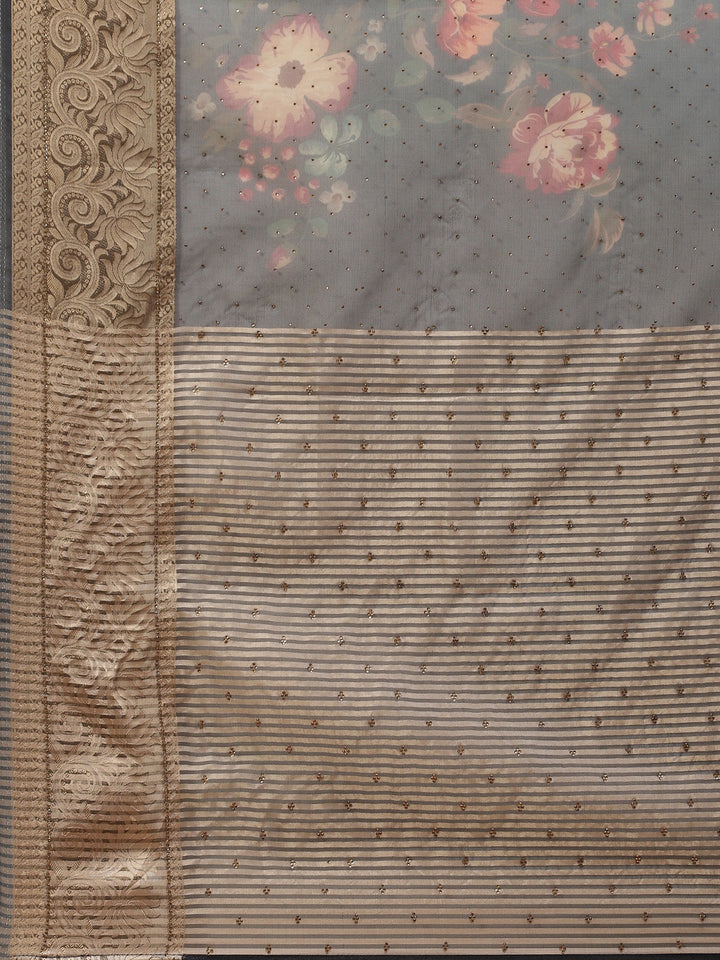 Digital Floral Stone Satin Printed Saree