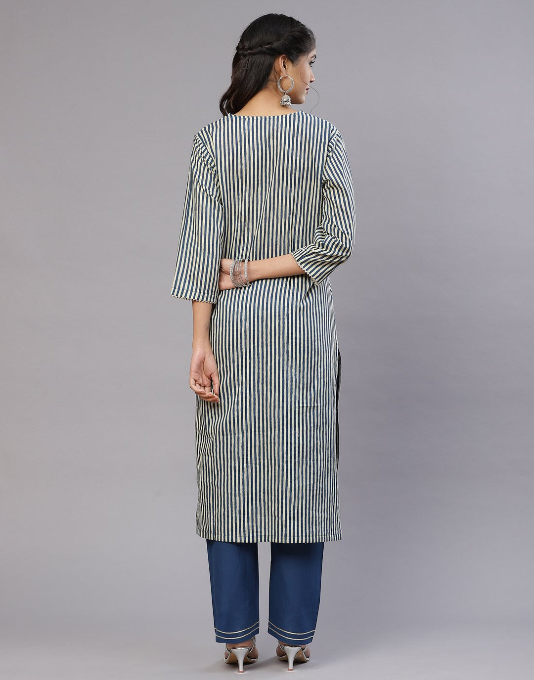 Cotton Striped Kurti Pant Set
