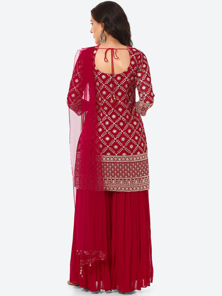 Zari Zaal Embroidered Georgette Kurti With Sharara &amp; Dupatta