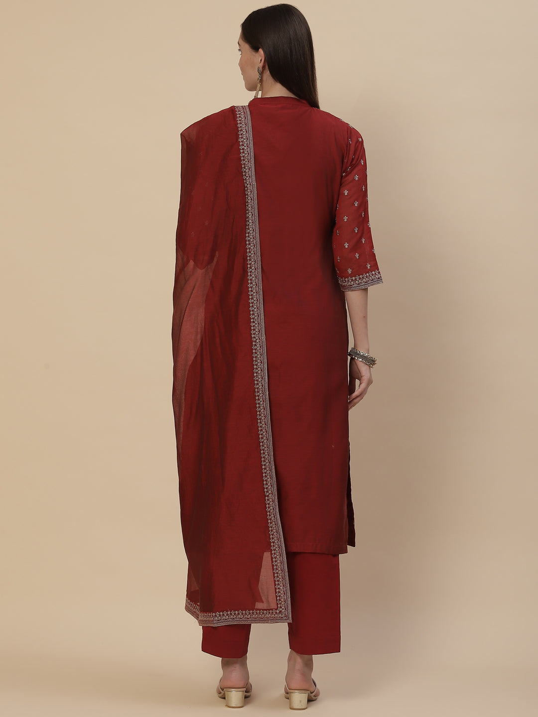 Resham Booti Cotton Kurta With Pants &amp; Dupatta