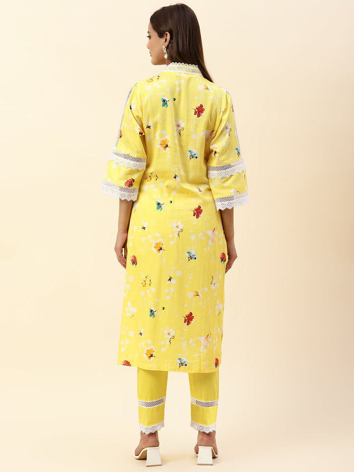 Floral Printed Cotton Kurta With Pants