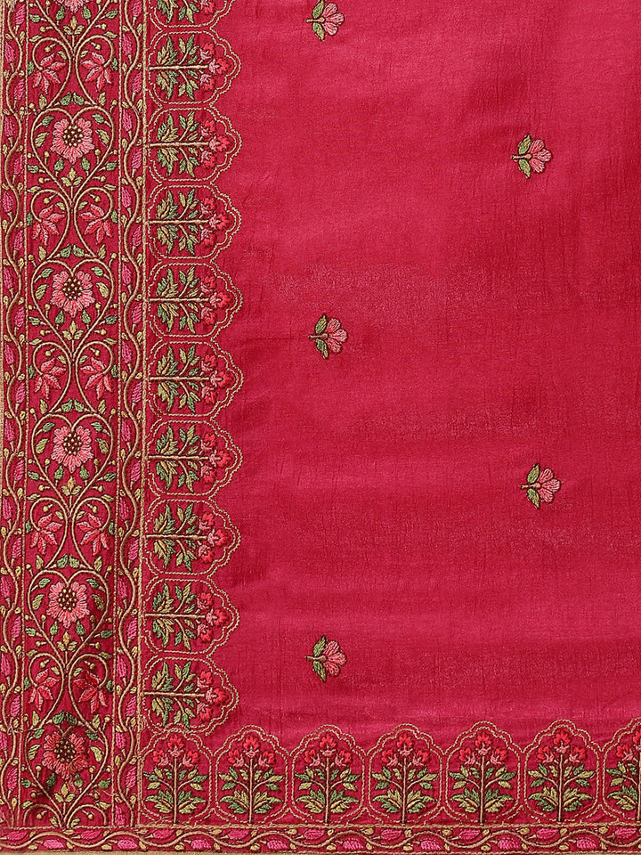 Resham Booti Embroidered Crepe Saree