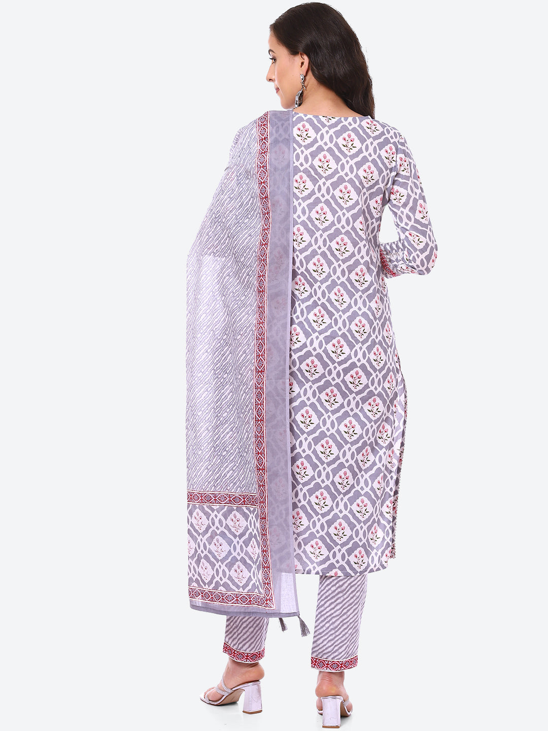 Floral Booti Printed Cotton Kurta With Pant &amp; Dupatta