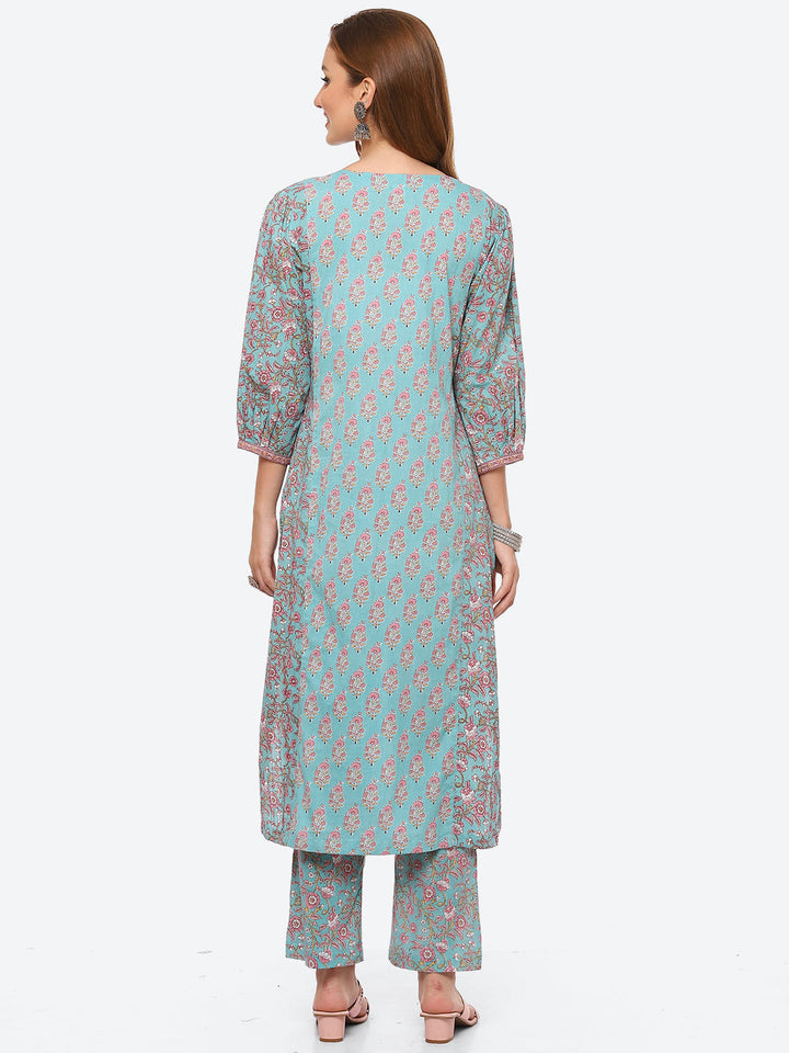 Floral Printed Cotton Kurta With Pant