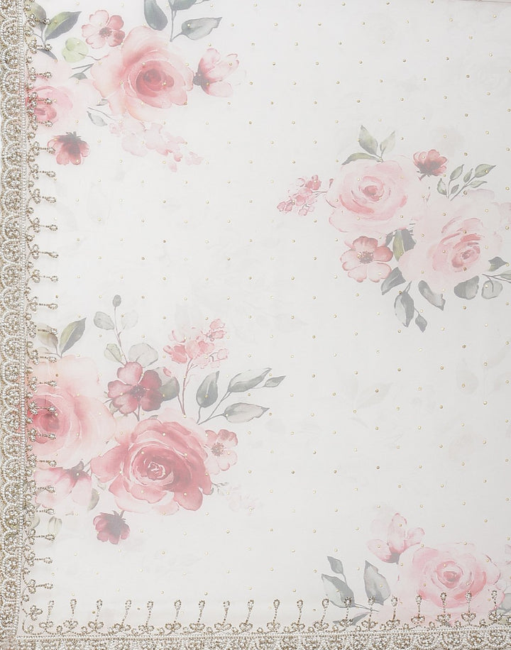 Digital Floral Printed Georgette Saree with Silver Zari Work  Border