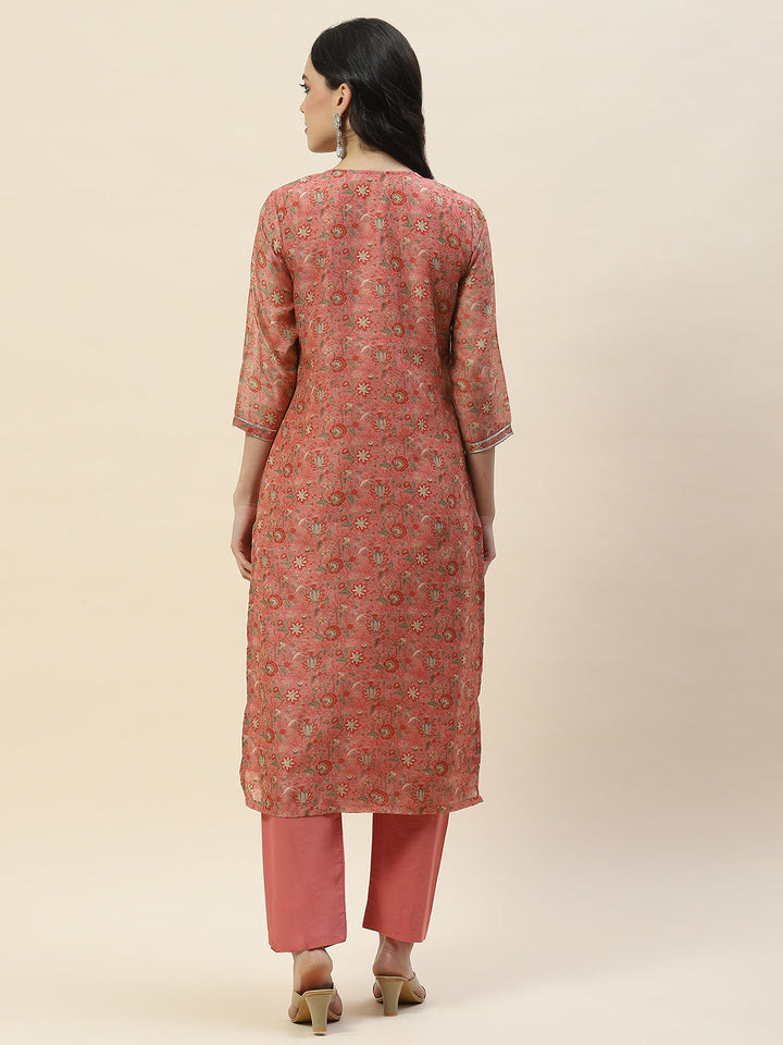 Printed Chanderi Kurta With Pants