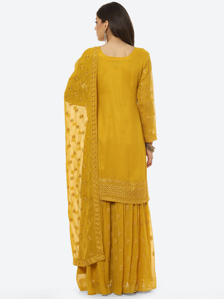 Resham Sequin Booti Georgette kurti With Garara &amp; Dupatta