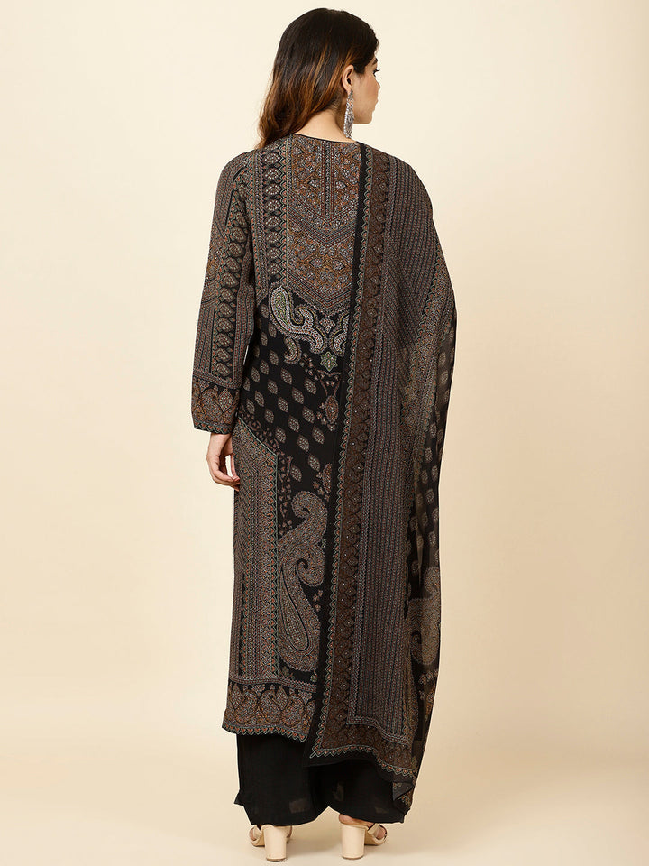 Digital Printed Crepe Kurta With Palazzo &amp; Dupatta
