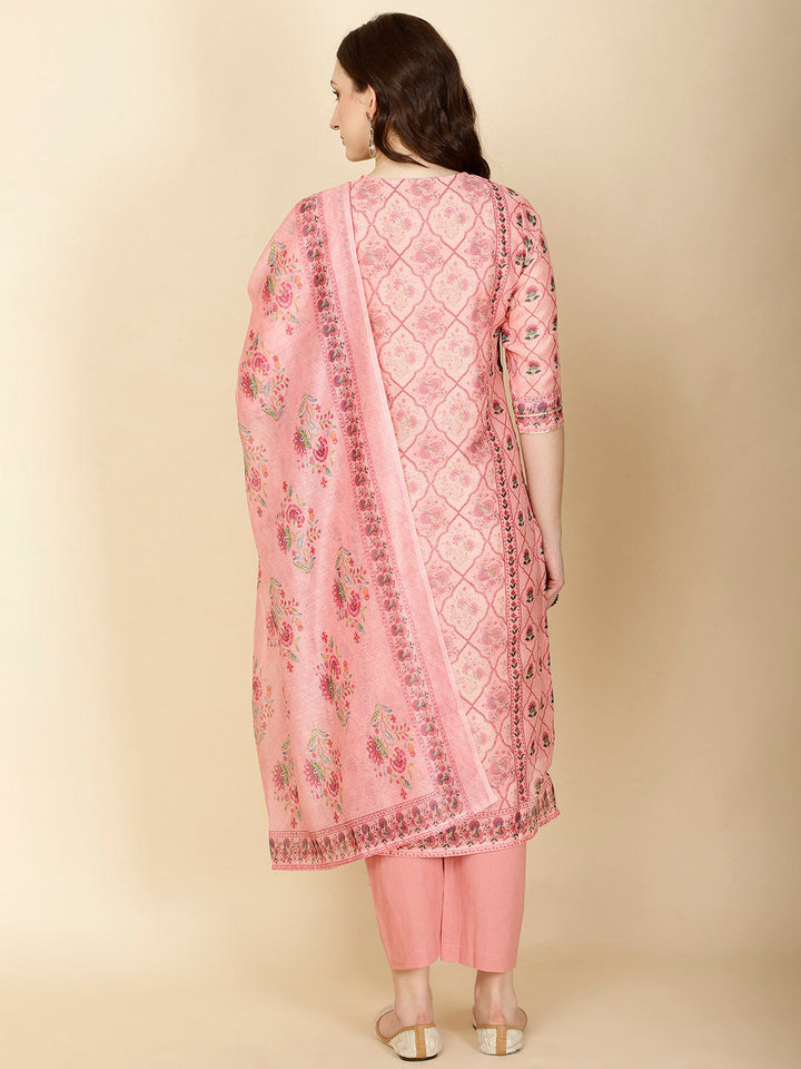 Abstract Printed Chanderi Kurta With Pants &amp; Dupatta