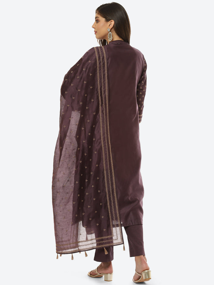 Resham Embroidered Booti Border Chanderi kurta With Pant &amp; Dupatta