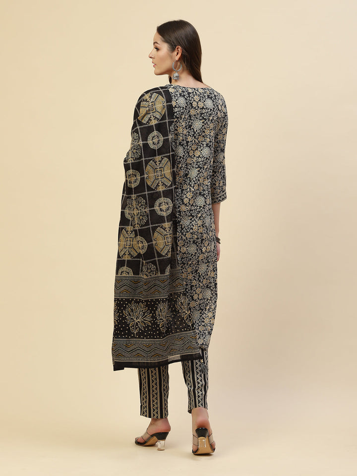 Printed Cotton Kurta With Pant &amp; Cotton Dupatta