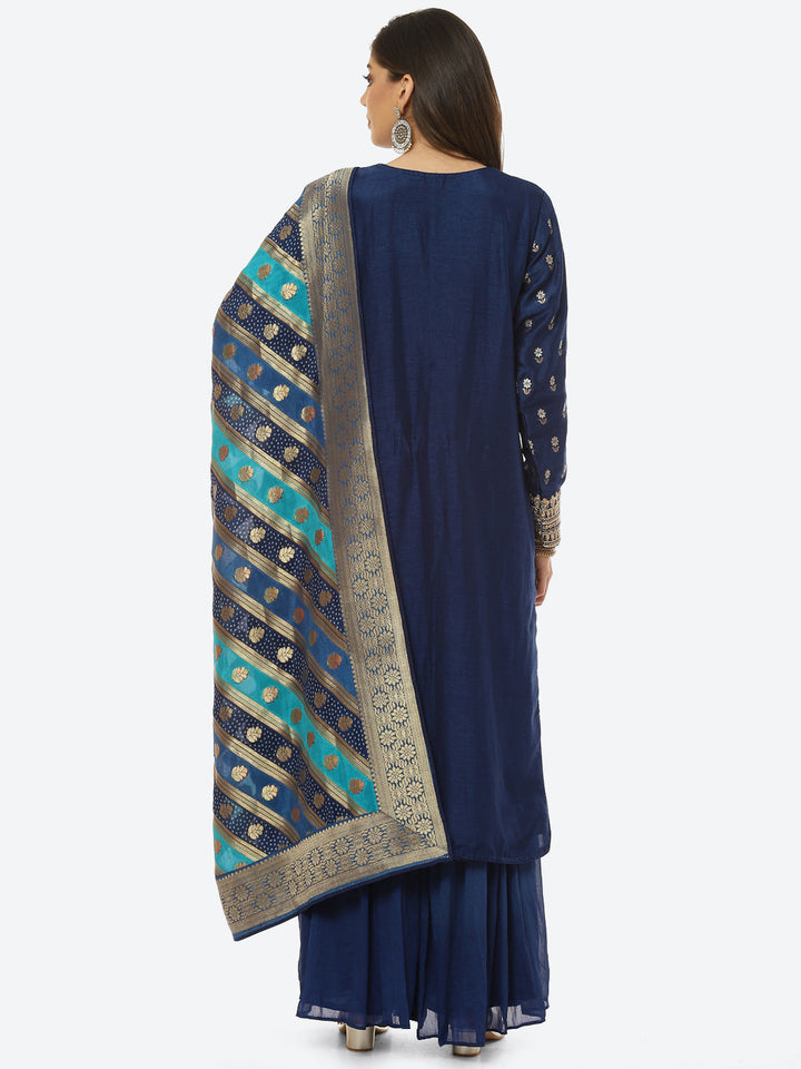 Zari Booti Neck Zari Embroidered Handloom Kurta With Garara &amp; Dupatta