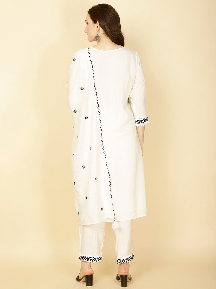 Resham Embroidery Cotton Kurta With Pants &amp; Dupatta