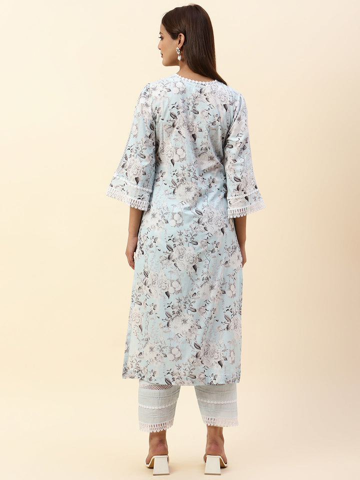 Floral Printed Cotton Kurta With Pants