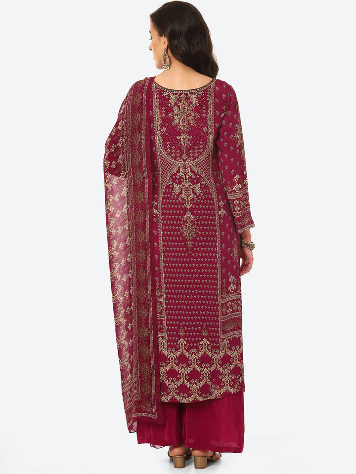 Digital Printed Crepe Kurta With Palazzo &amp; Georgette Dupatta