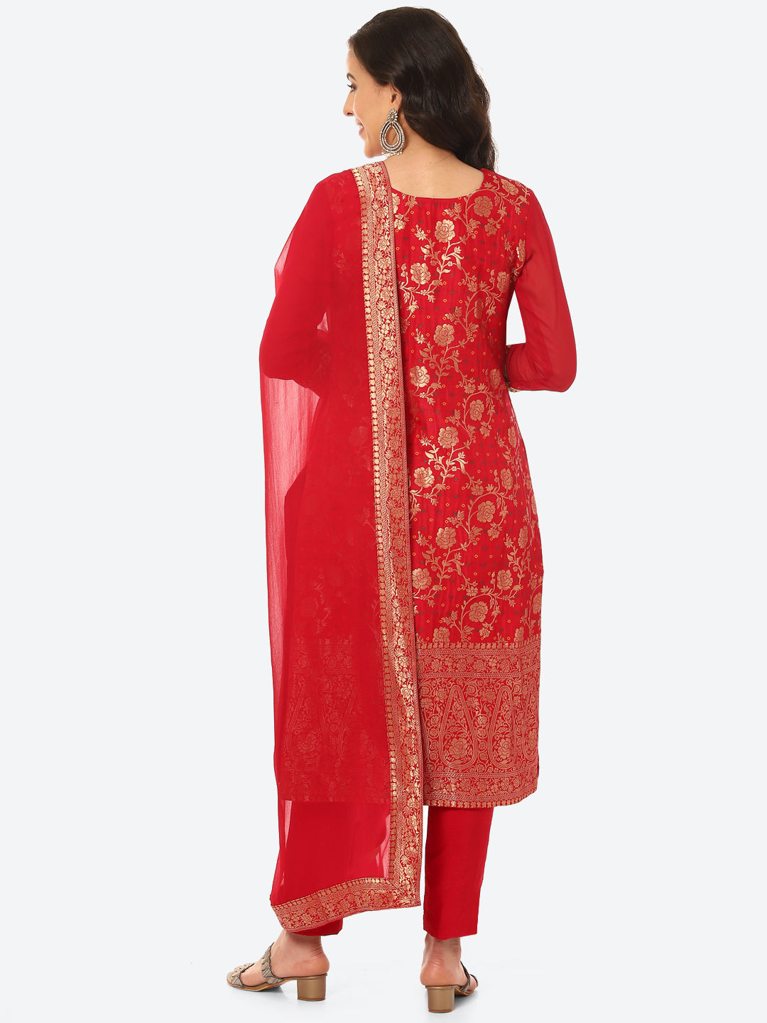 Floral Zari Zaal Banarsi Brocade Kurta With Pant &amp; Dupatta