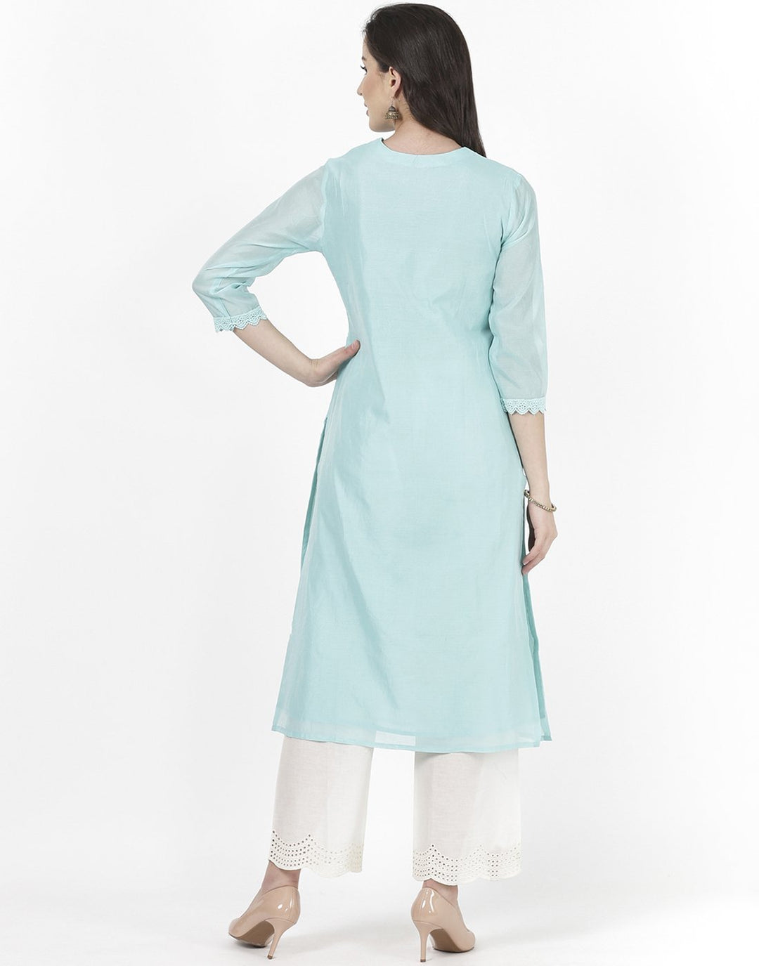Sea Green Cream Chanderi Kurti with Palazzo