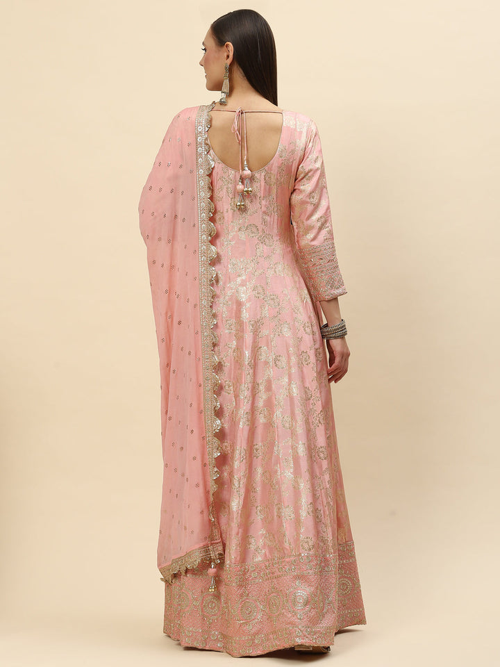 Brocade Embroidered Banarasi Handloom Kurta With Churidar &amp; Dupatta