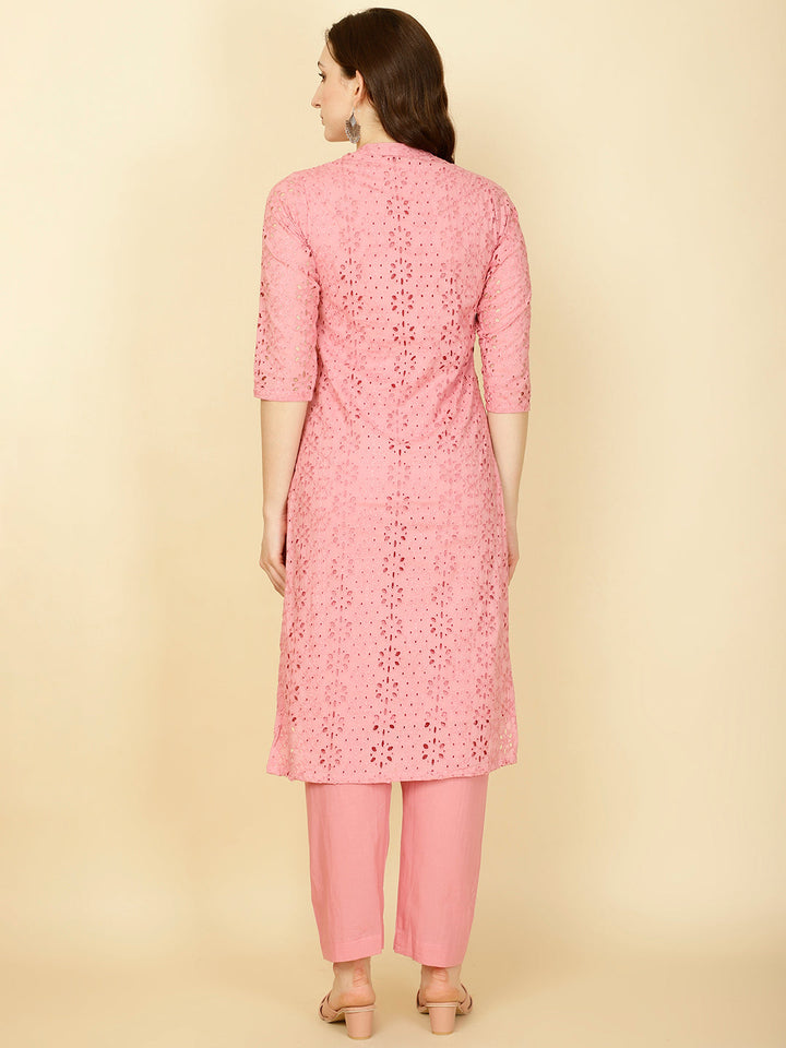 Schiffli Embroidery Cotton kurta With Pants