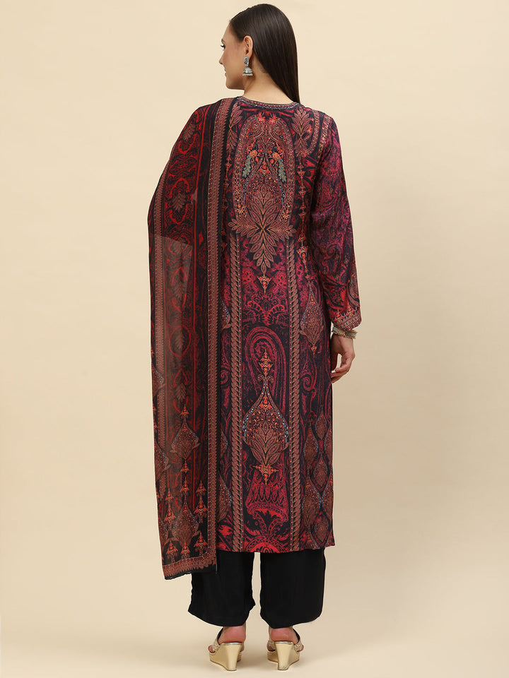 Floral Digital Printed Crepe Kurta With Palazzo &amp; Net Dupatta
