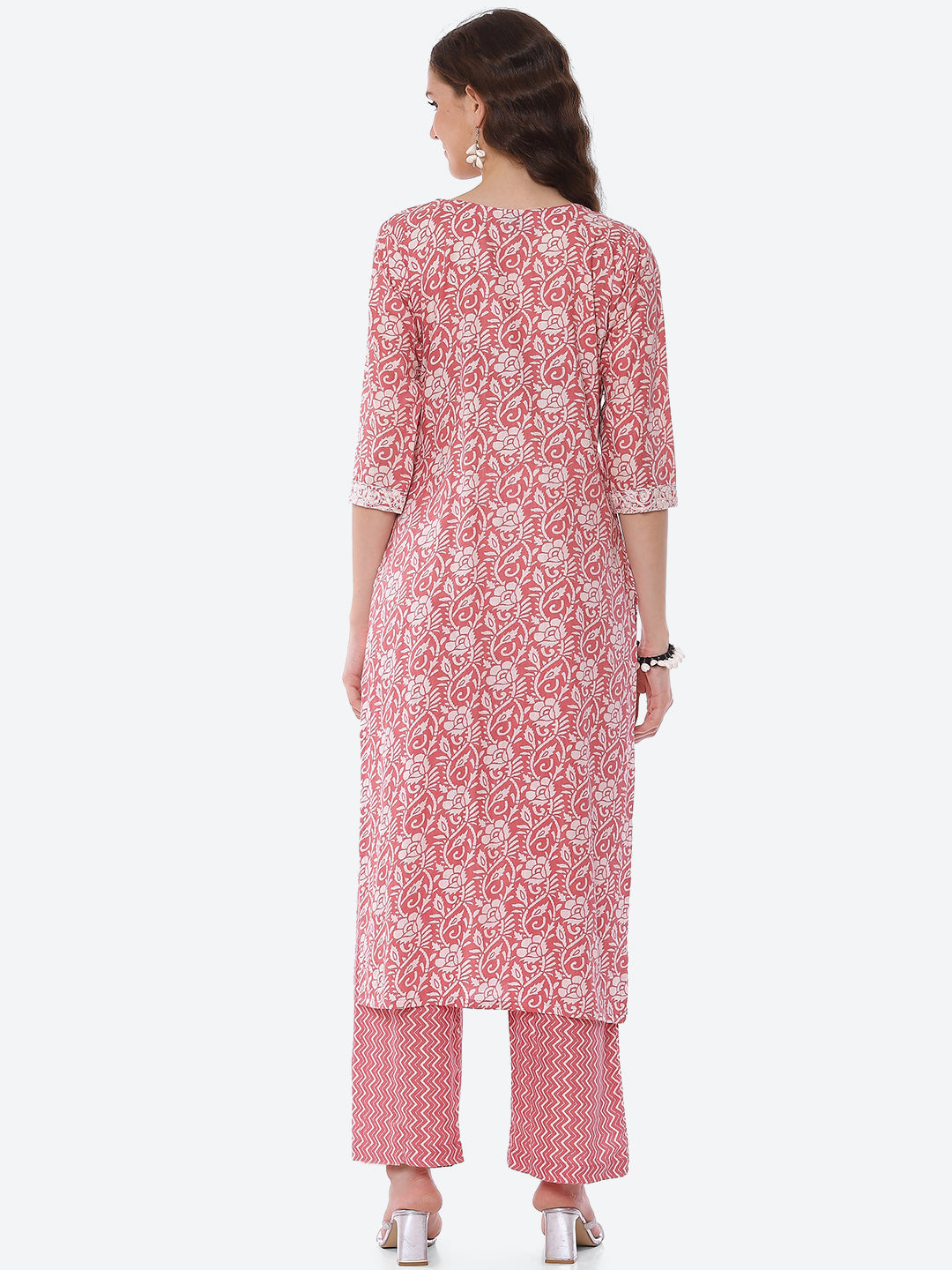 Neck Embroidered Printed Cotton Kurta With Palazzo