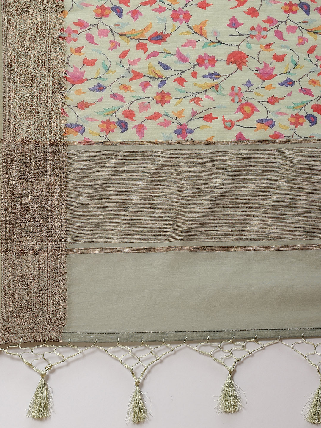 Printed Banarasi Border Pallu Cotton Saree