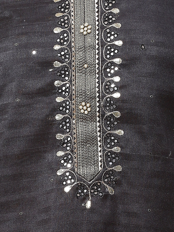 Neck Embroidered Chanderi Unstitched Suit Piece With Dupatta