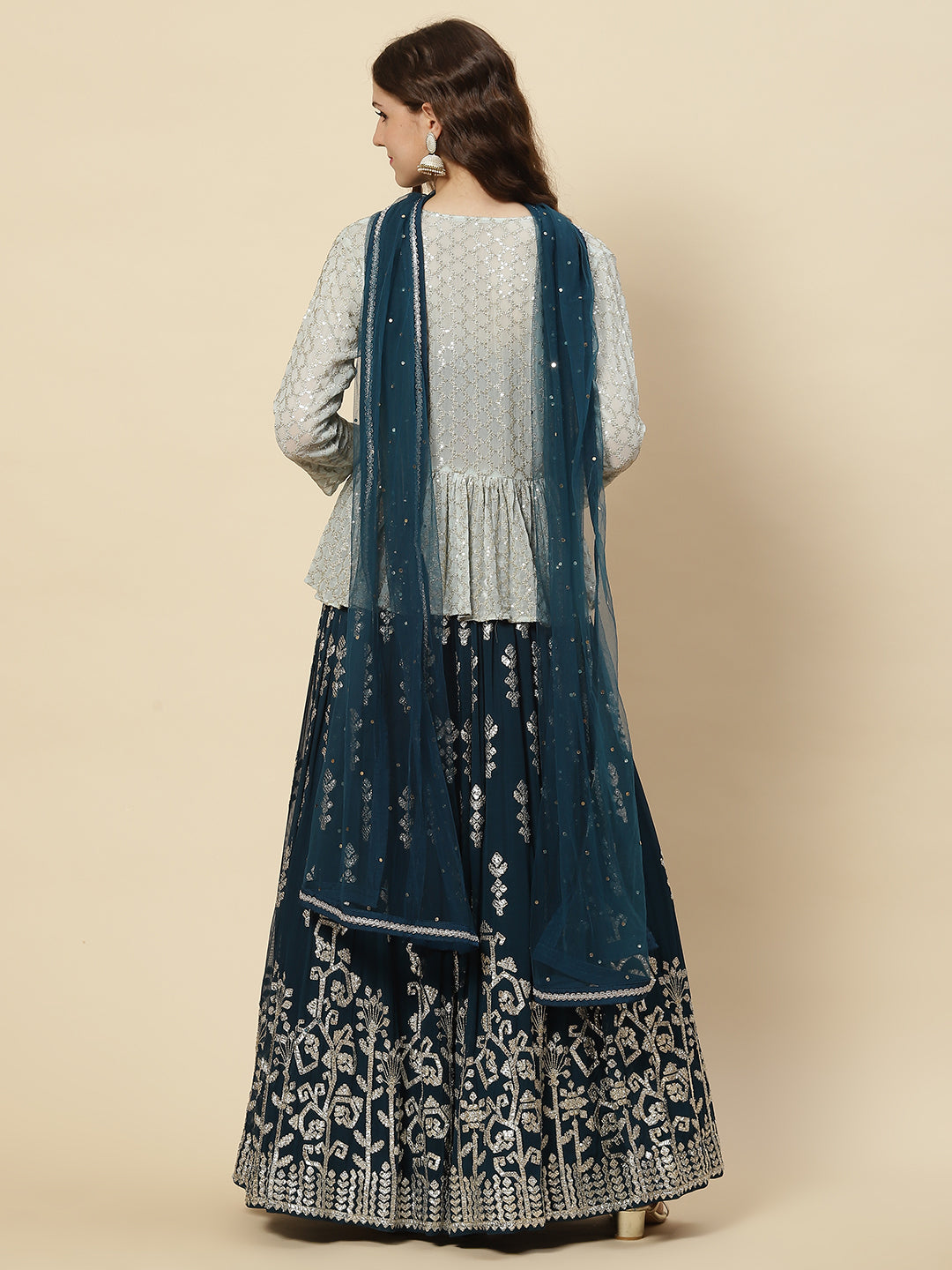 Gota Embroidered Georgette Choli Jacket With Lehenga &amp; Net Dupatta