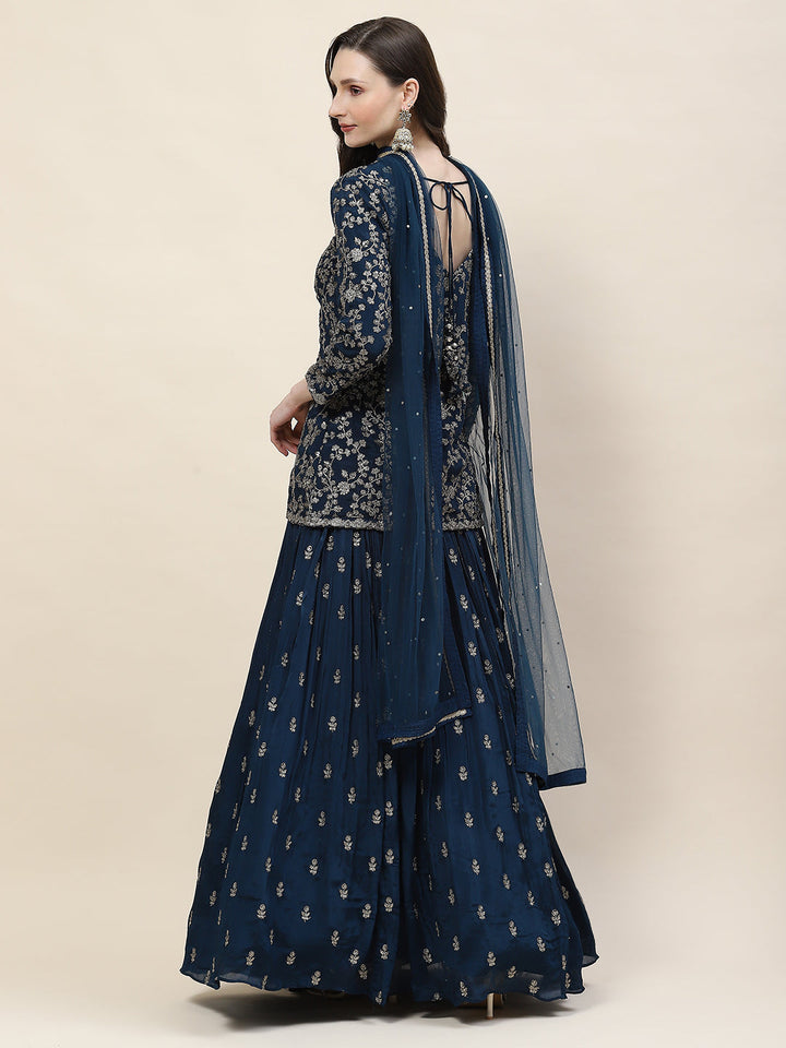 Sequin Zari Embroidered Georgette Choli With Lehenga &amp; Dupatta
