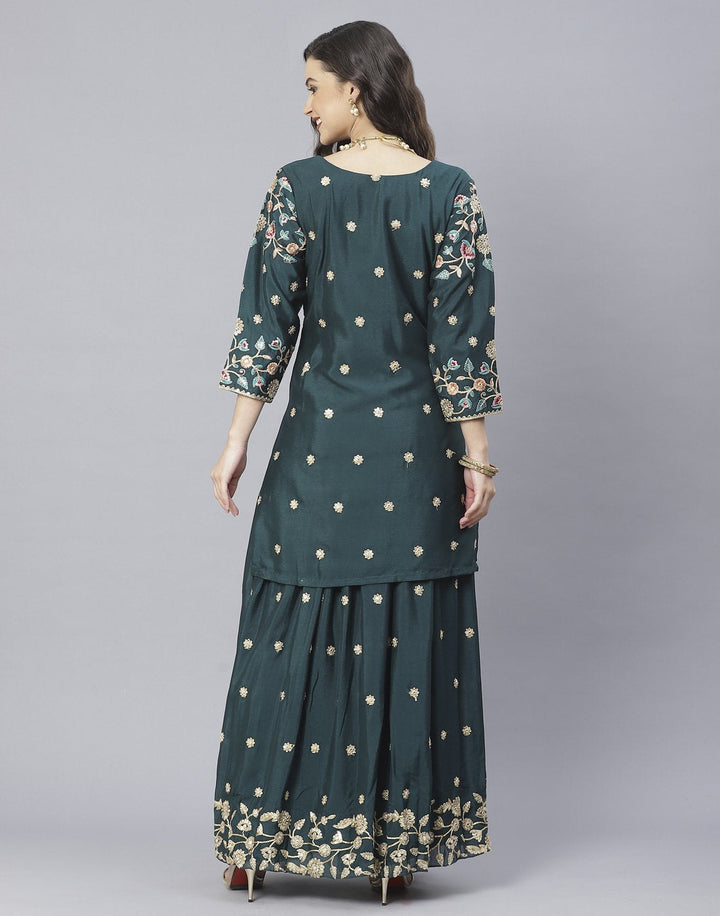 Rama Green and Hot Pink Art Crepe Salwar Kameez