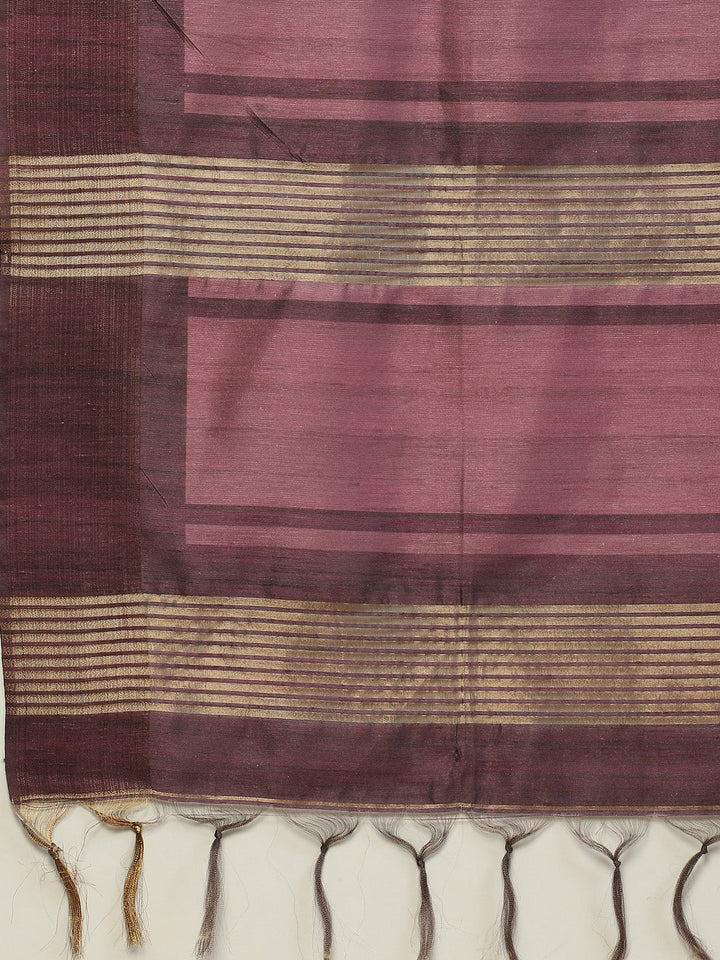 Digital Floral Zari Border Tussar Saree