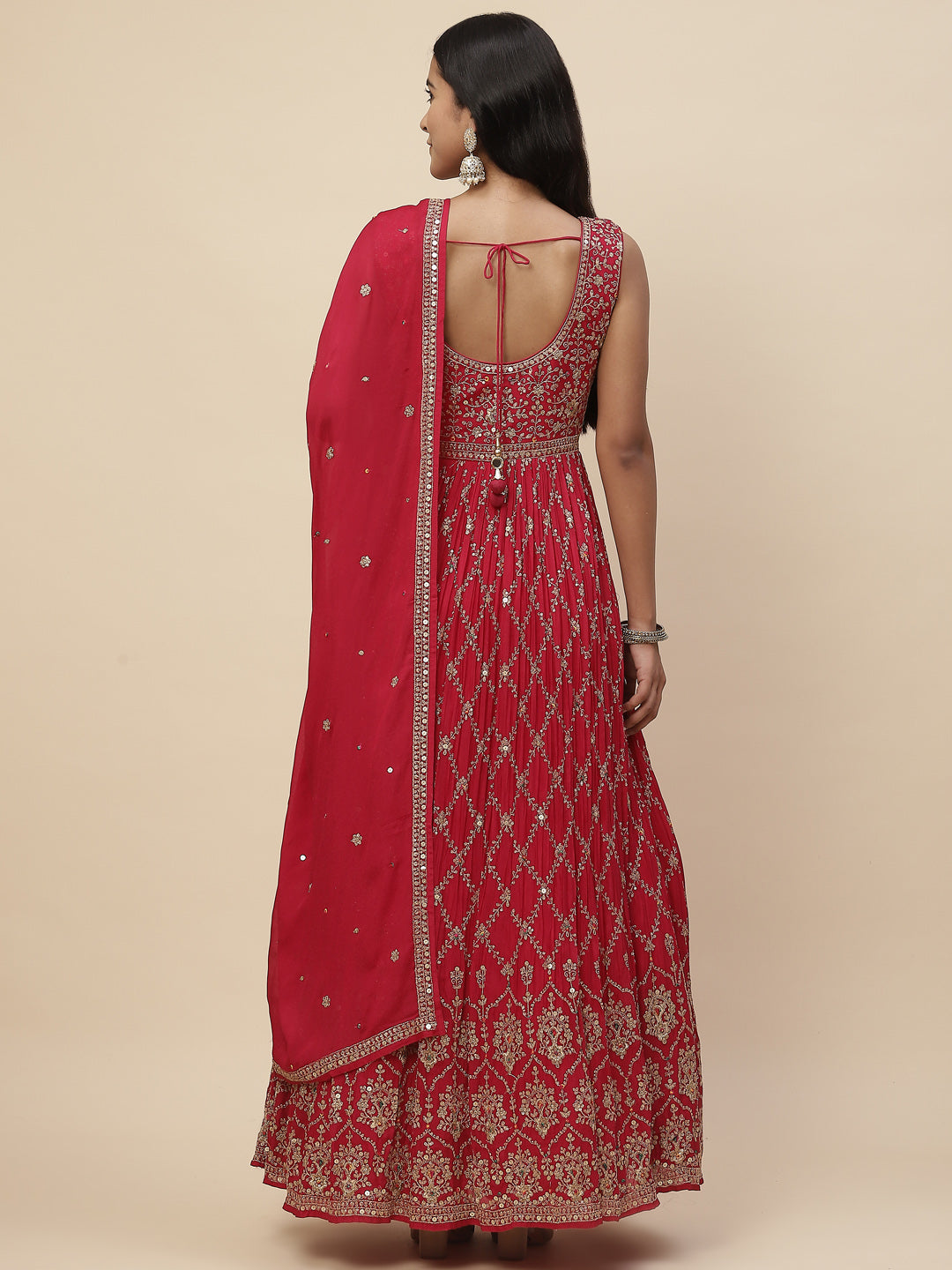 Zari Jaal Crepe Anarkali Kurta With Dupatta