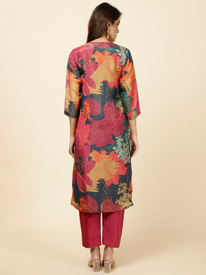 Floral Printed Georgette Kurta With Pants