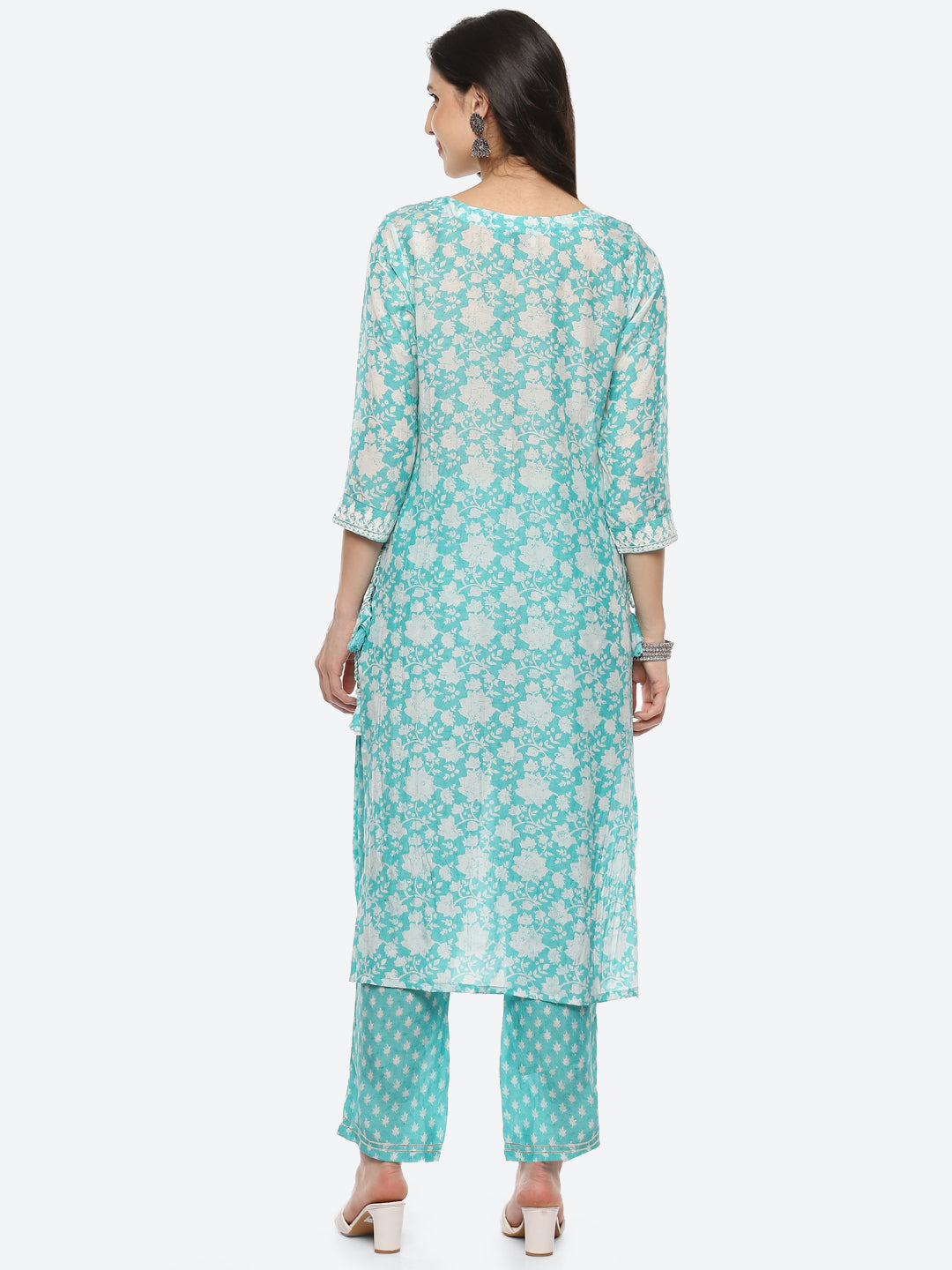 Resham Mirror Yoke Printed Muslin Kurta With Pant
