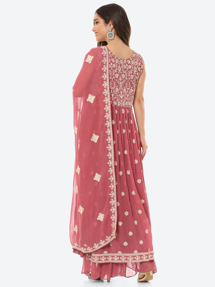 Resham Booti Georgette Kurta With Palazzo &amp; Dupatta