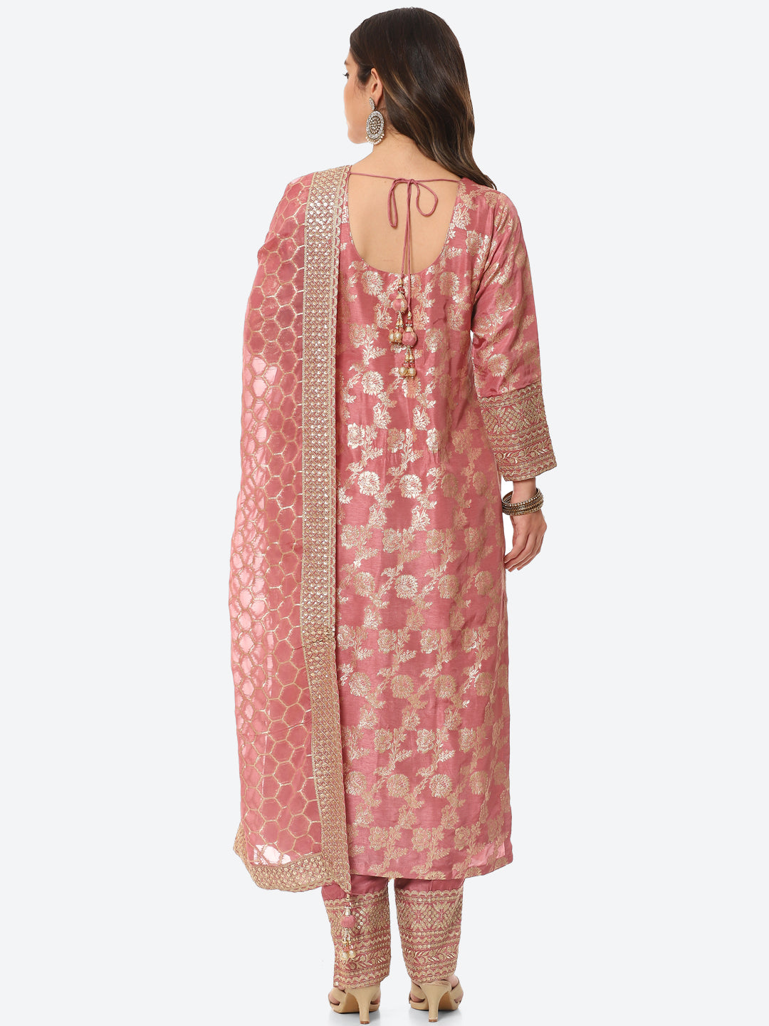 Floral Zari Jaal Handloom Kurta With Pants &amp; Dupatta